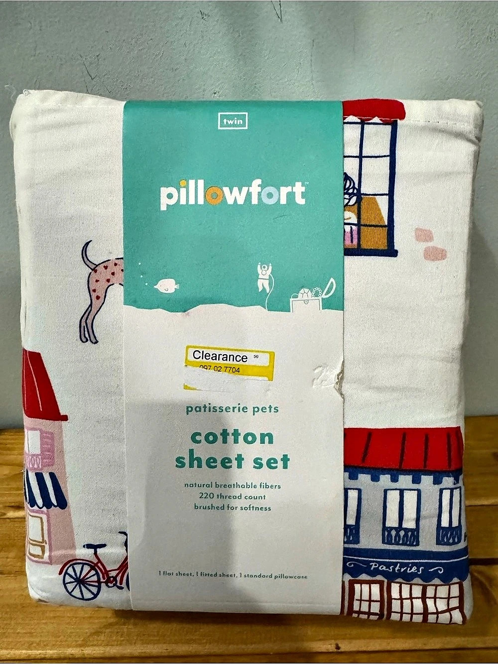 Pillowfort Patisserie Pets Cotton Sheet Set White & Blue NWT